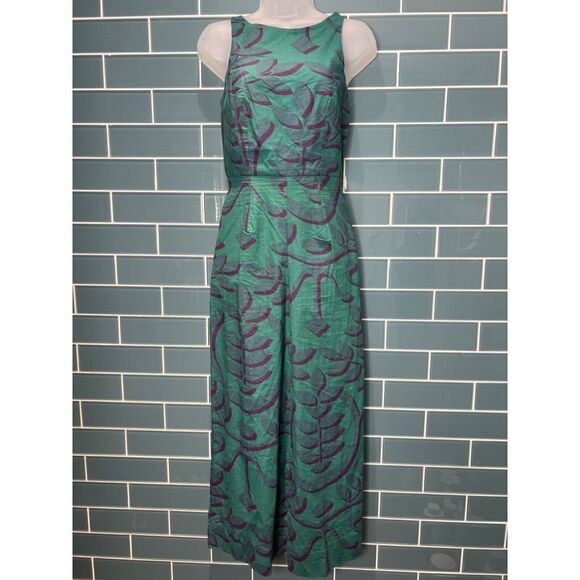 NEW WOMENS ANTHROPOLOGIE PORRIDGE CLOTHING GREEN HIGH NECK WIDE LEG JUMPSUIT 0 - Picture 1 of 11